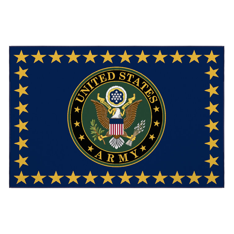 US Army Blue Synthetic Non-Slip Rectangular Area Rug