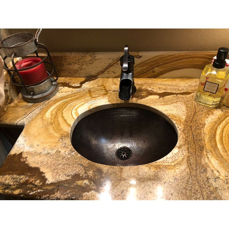 16'' Oval Rustic Copper Bathroom Sink with Grid Drain