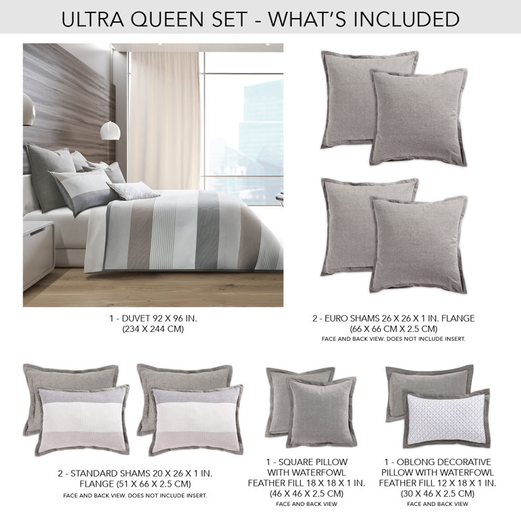 Gray Cotton Queen Size Striped Duvet Set
