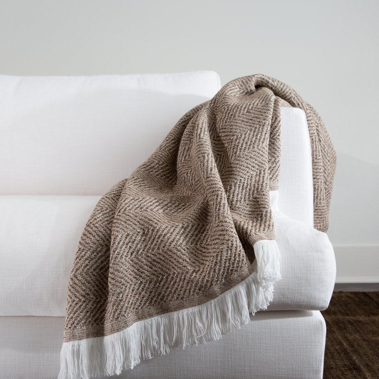 Sunbrella Spice Herringbone Fringed Throw Blanket