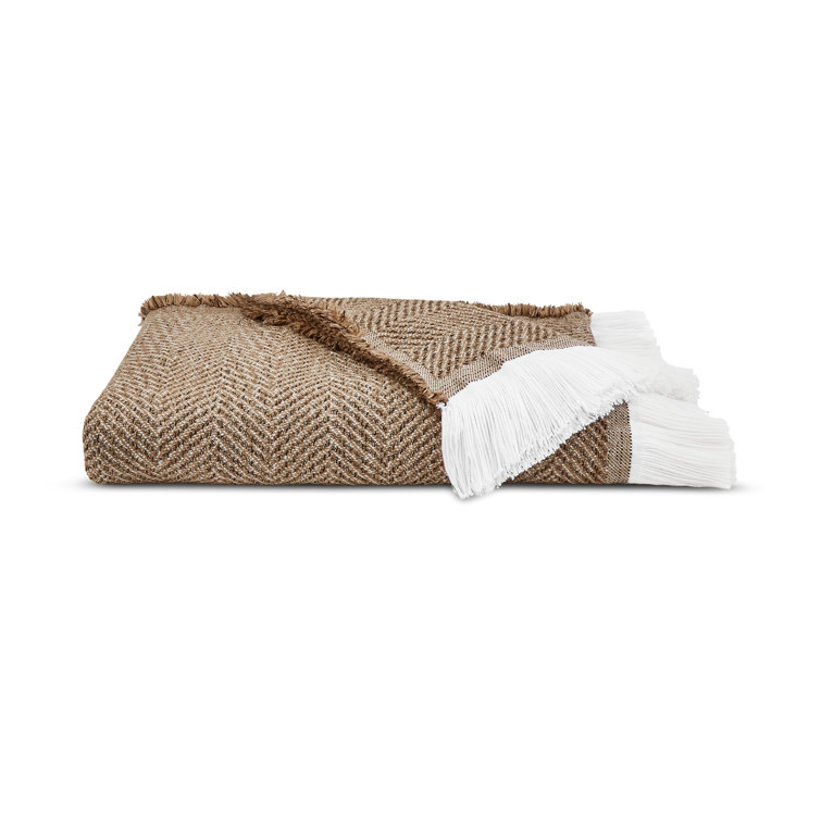 Sunbrella Spice Herringbone Fringed Throw Blanket