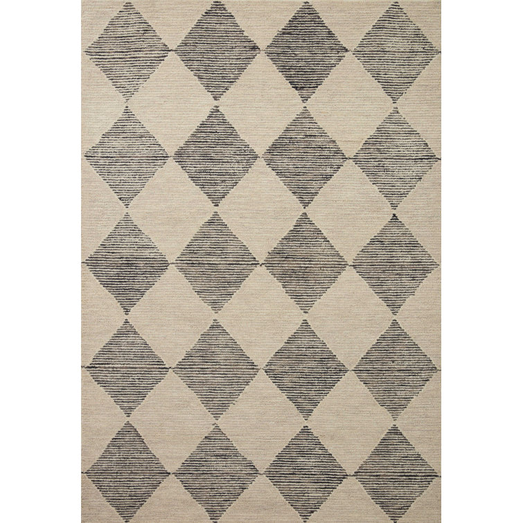 Handmade Tufted Beige & Charcoal Wool Diamond Area Rug 11'6" x 15'
