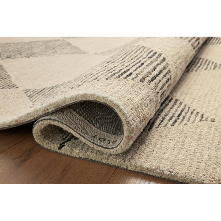 Handmade Tufted Beige & Charcoal Wool Diamond Area Rug 11'6" x 15'