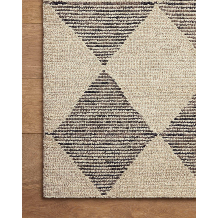 Handmade Tufted Beige & Charcoal Wool Diamond Area Rug 11'6" x 15'