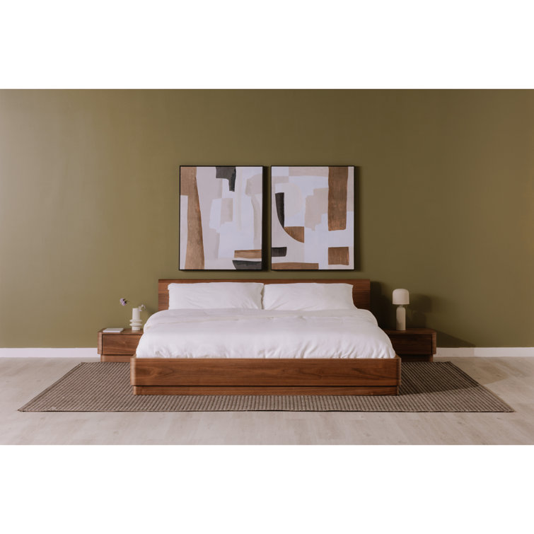 Natural Walnut Queen Bed with Softly Rounded Corners and Slats