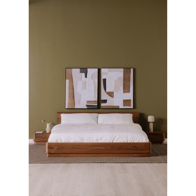 Natural Walnut Queen Bed with Softly Rounded Corners and Slats