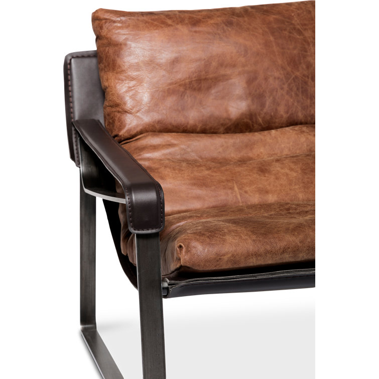 Cappuccino Genuine Leather Accent Chair with Metal Frame