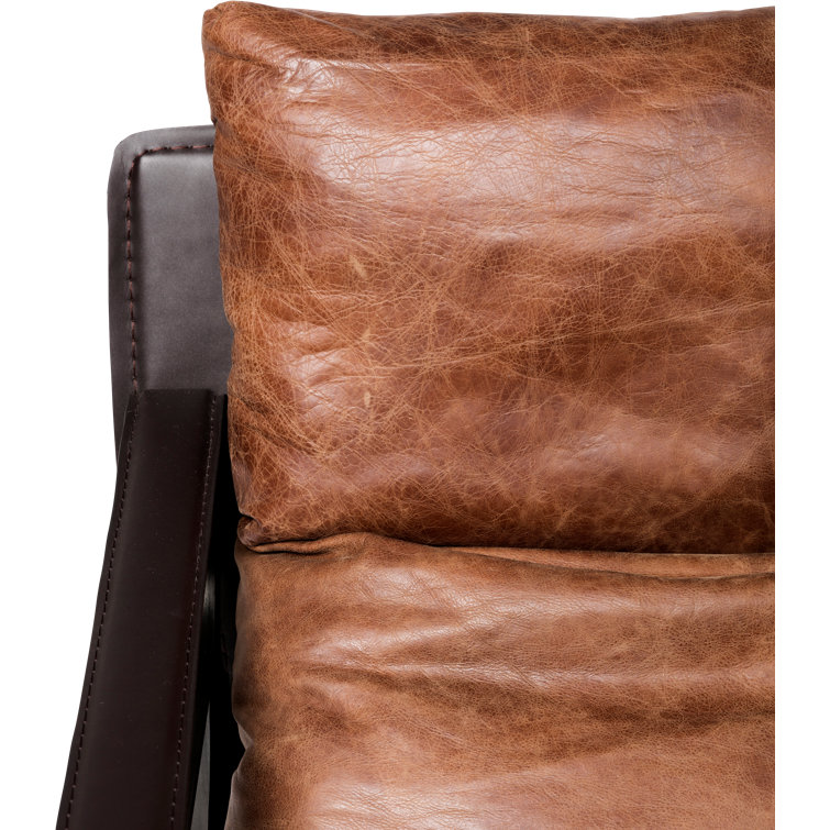 Cappuccino Genuine Leather Accent Chair with Metal Frame
