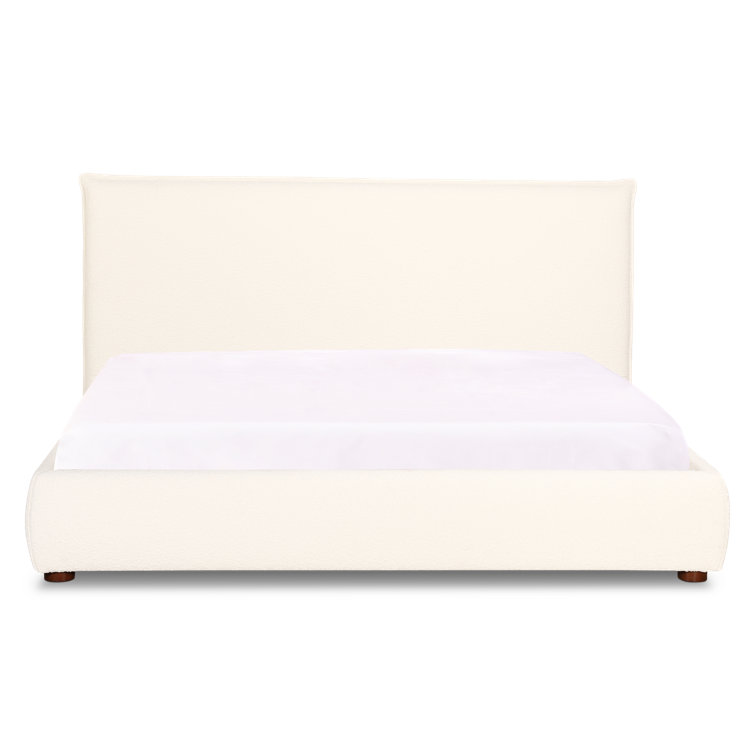 Serene White Queen Velvet Upholstered Platform Bed with Tufted Headboard