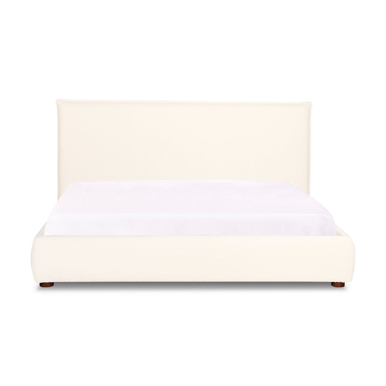 Serene White Velvet King Platform Bed with Tufted Upholstery