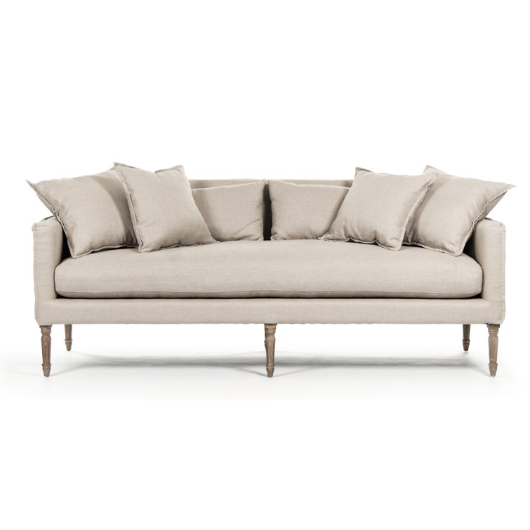 Elegant Gray Linen 79'' Sofa with Limed Oak Frame and Removable Cushions
