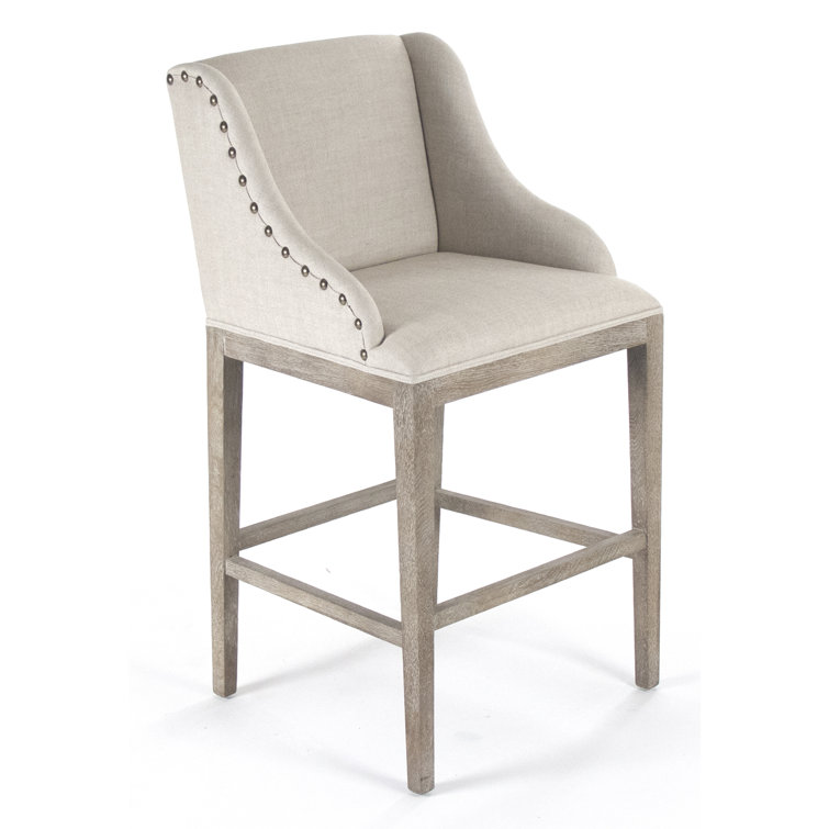 Connor Adjustable Linen Upholstered Barstool in Limed Grey Oak