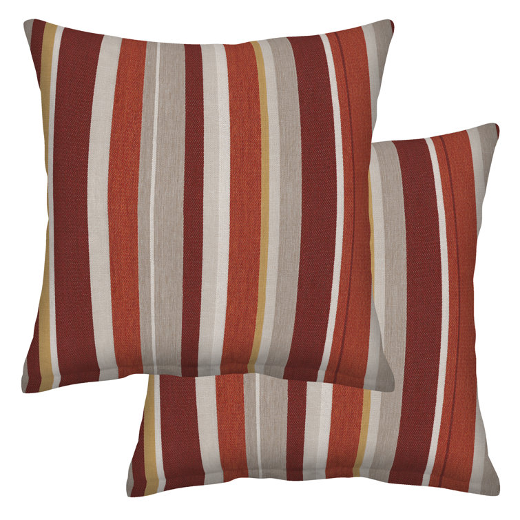 Brick and Beige Striped Olefin Square Outdoor Cushion Set
