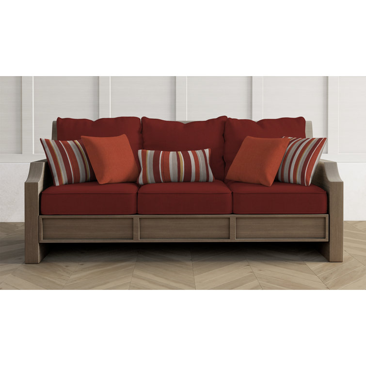 Brick and Beige Striped Olefin Square Outdoor Cushion Set