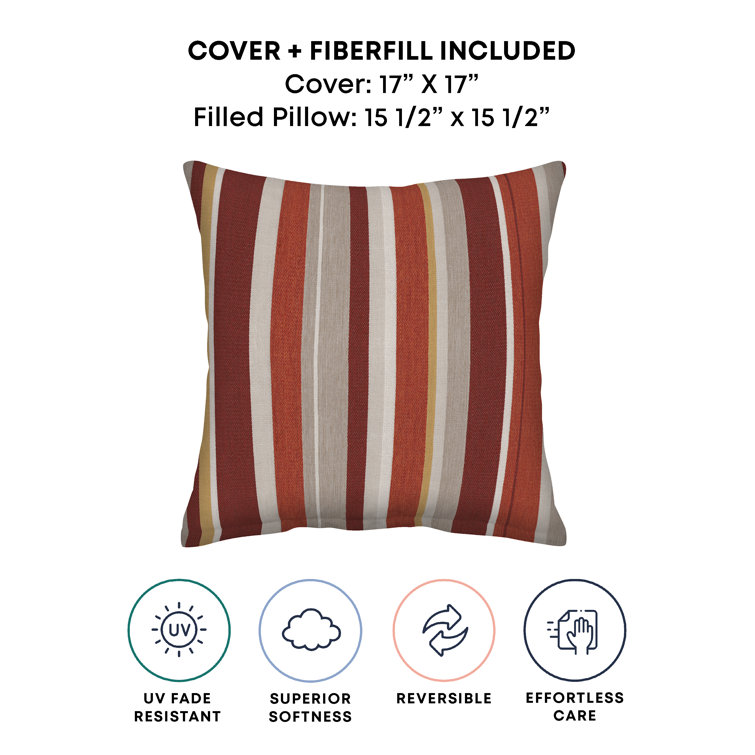 Brick and Beige Striped Olefin Square Outdoor Cushion Set