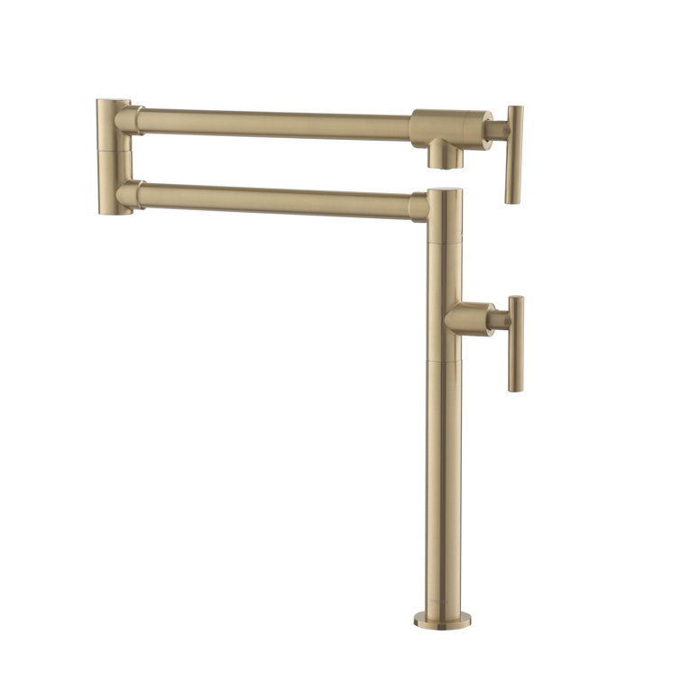 Brushed Gold Double Handle Deck Mounted Pot Filler Faucet