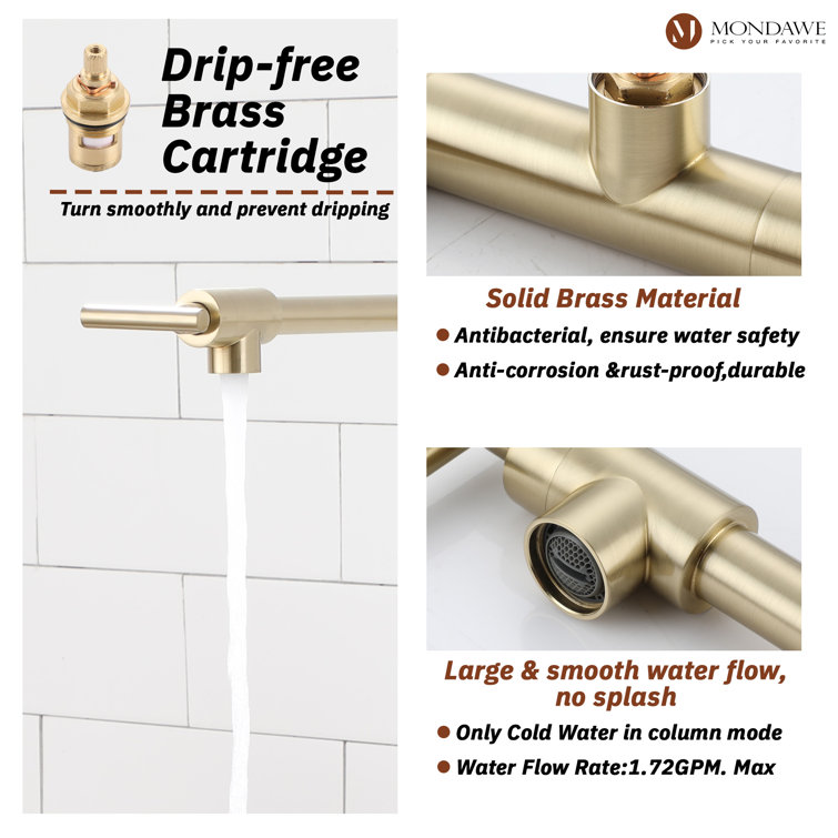 Brushed Gold Double Handle Deck Mounted Pot Filler Faucet