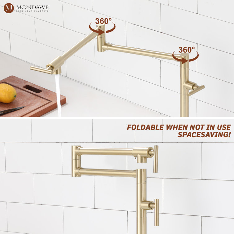 Brushed Gold Double Handle Deck Mounted Pot Filler Faucet