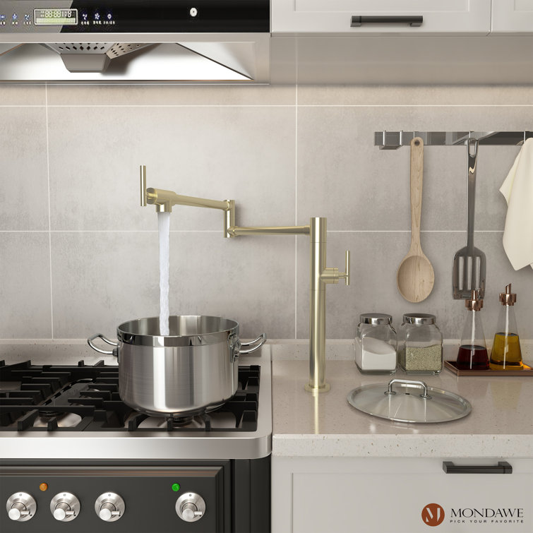 Brushed Gold Double Handle Deck Mounted Pot Filler Faucet
