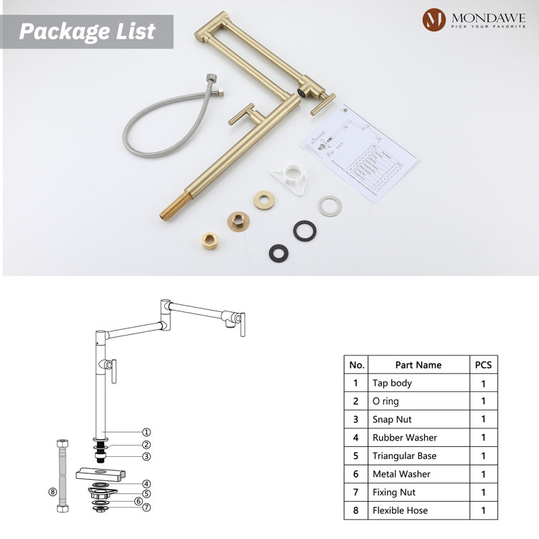 Brushed Gold Double Handle Deck Mounted Pot Filler Faucet