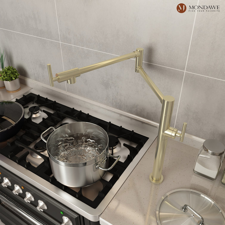 Brushed Gold Double Handle Deck Mounted Pot Filler Faucet