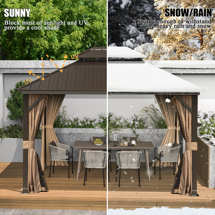 Gray 10' x 12' Aluminum and Steel Patio Gazebo with Curtains