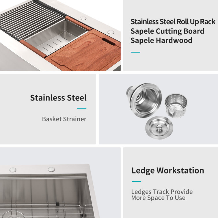 33'' Brushed Nickel Stainless Steel Farmhouse Kitchen Sink with Accessories
