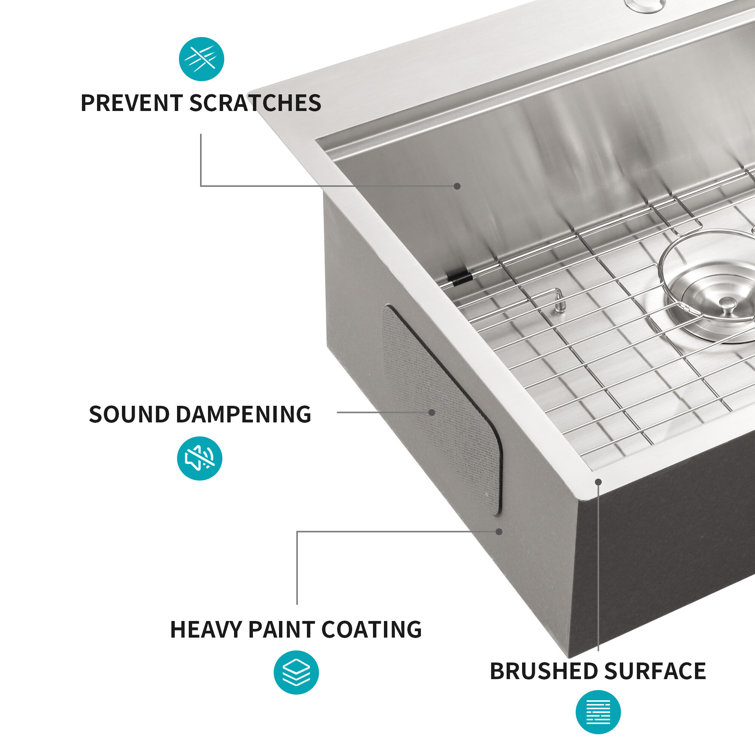 33'' Brushed Nickel Stainless Steel Farmhouse Kitchen Sink with Accessories