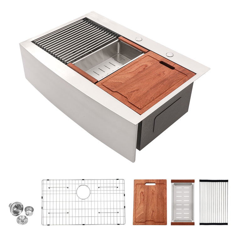 33'' Brushed Nickel Stainless Steel Farmhouse Kitchen Sink with Accessories