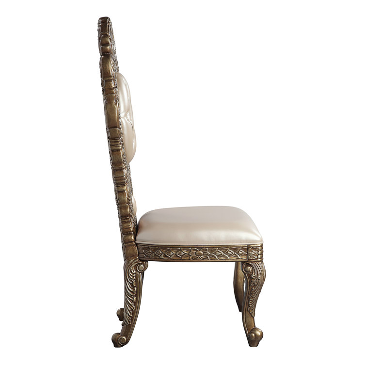 Regal Brown Leatherette Upholstered Side Chair with Ornate Carvings