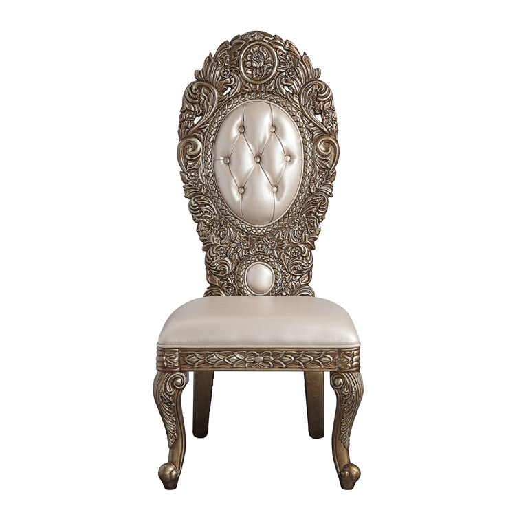 Regal Brown Leatherette Upholstered Side Chair with Ornate Carvings