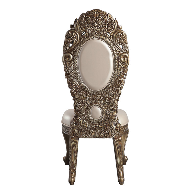 Regal Brown Leatherette Upholstered Side Chair with Ornate Carvings