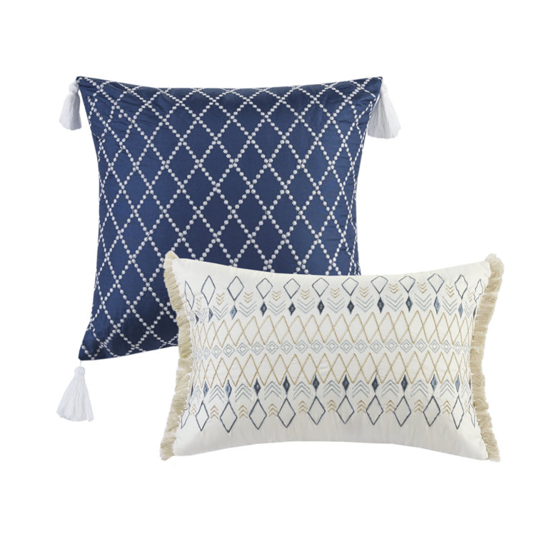 King Blue Reversible Microfiber Comforter Set with Throw Pillows