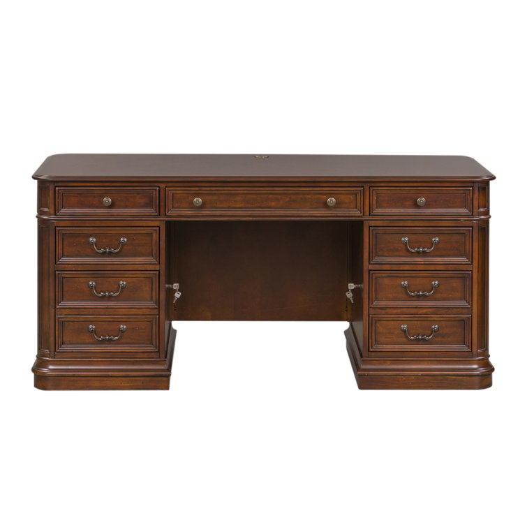 Brown Solid Wood Traditional Executive Desk with Drawers