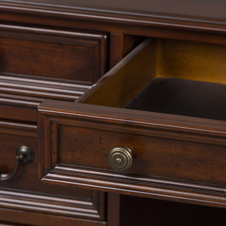 Brown Solid Wood Traditional Executive Desk with Drawers