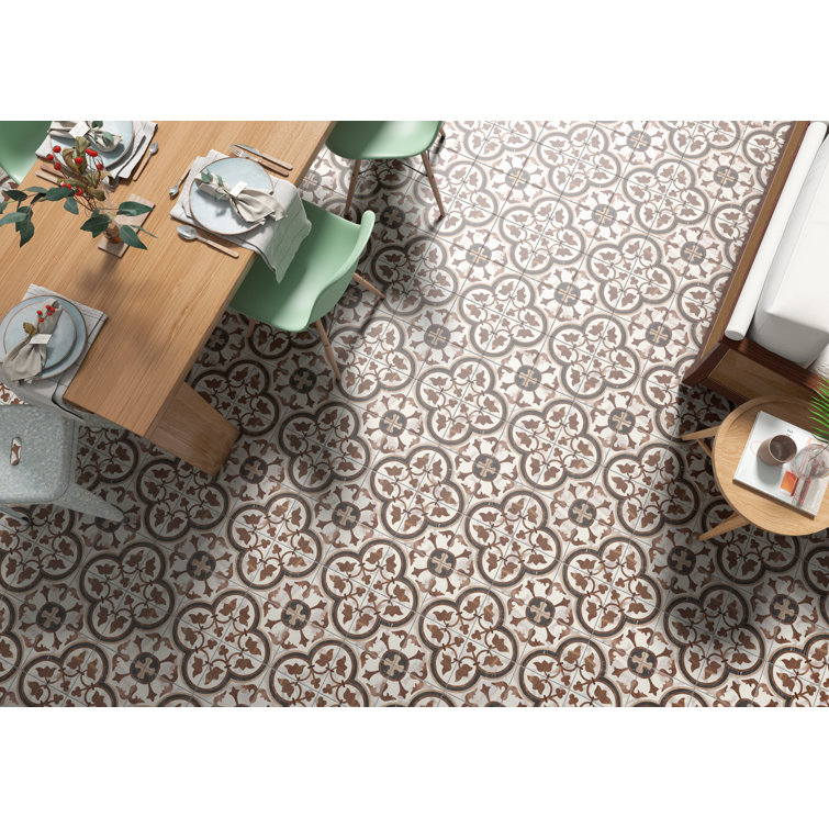 Istanelle 8" Brown and White Porcelain Encaustic Tile