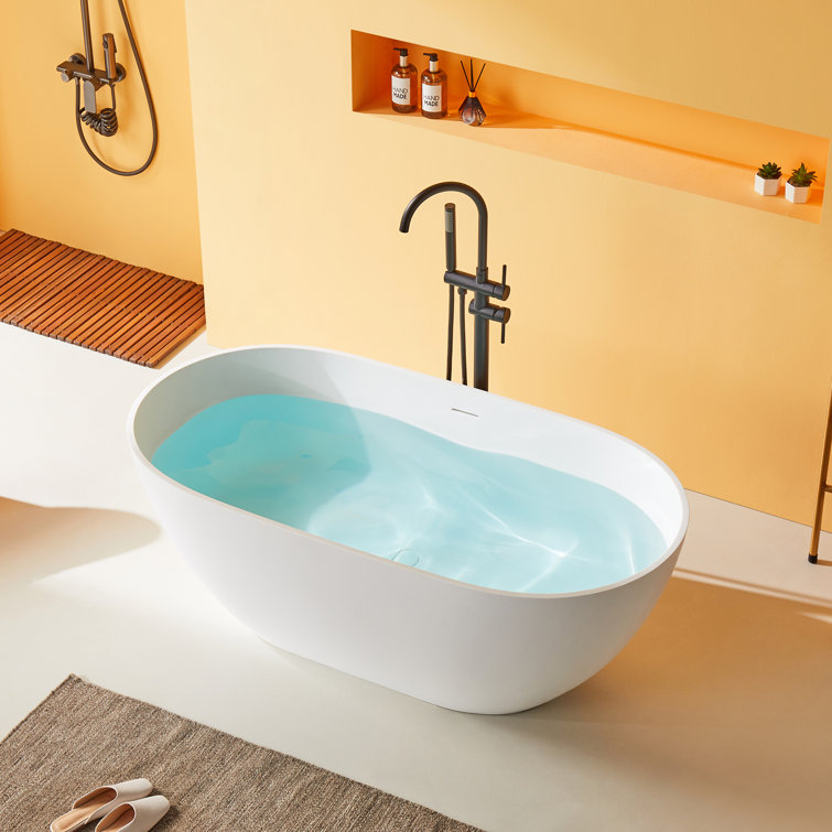 59" White Acrylic Freestanding Soaking Bathtub with Drain