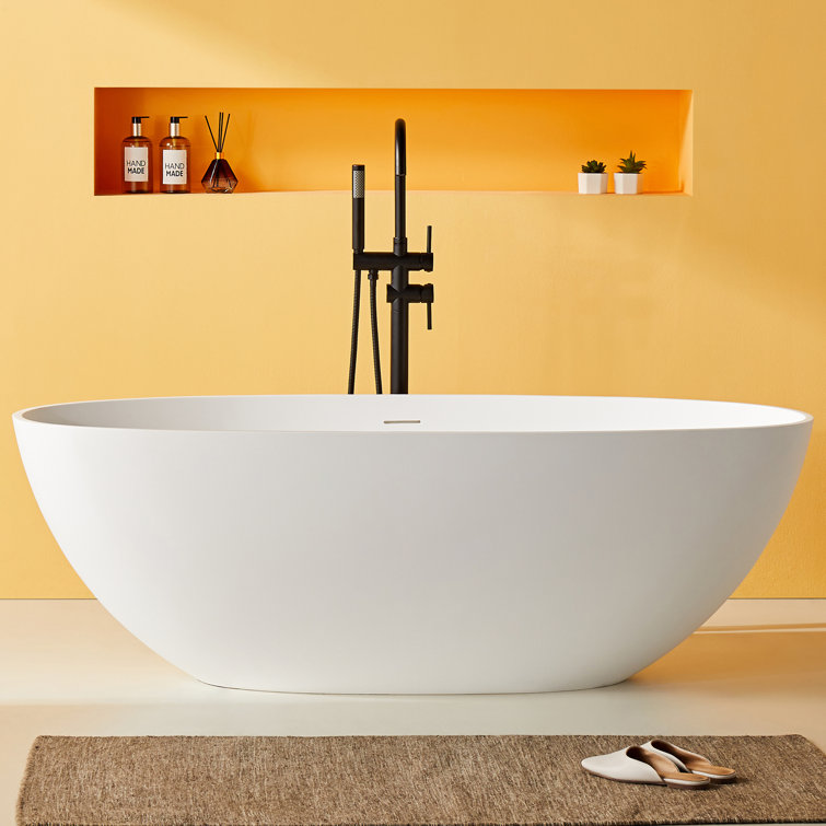 65" White Acrylic Freestanding Soaking Bathtub with Drain