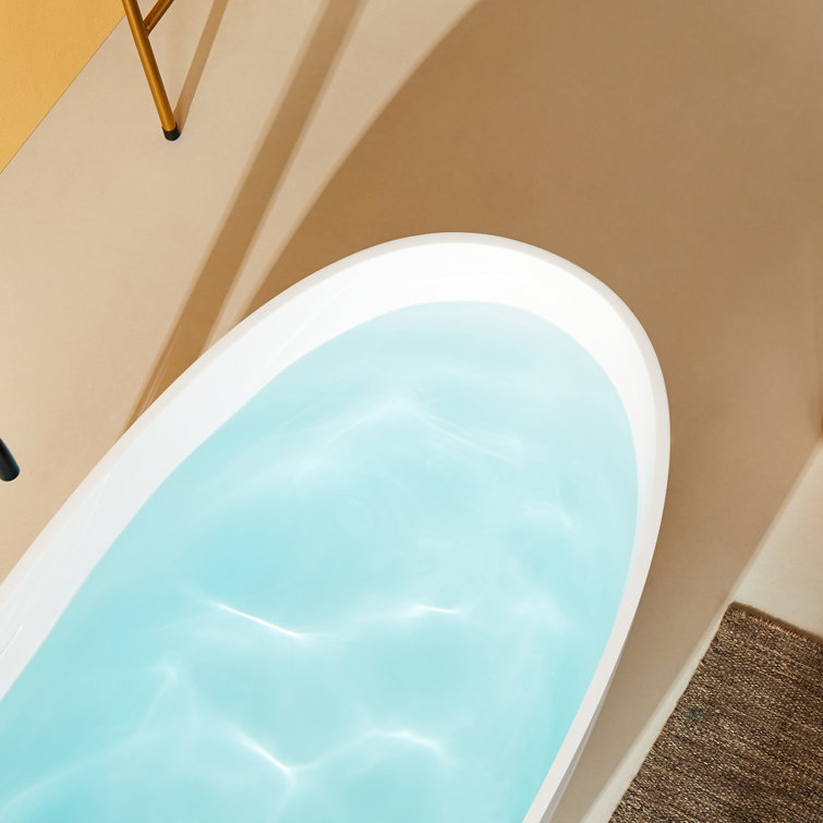 65" White Acrylic Freestanding Soaking Bathtub with Drain