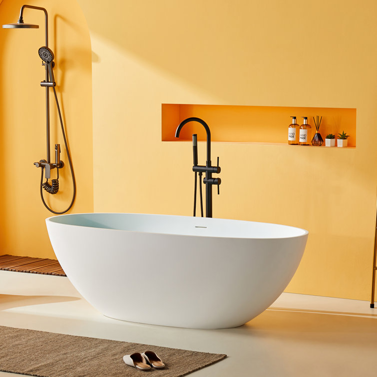 65" White Acrylic Freestanding Soaking Bathtub with Drain