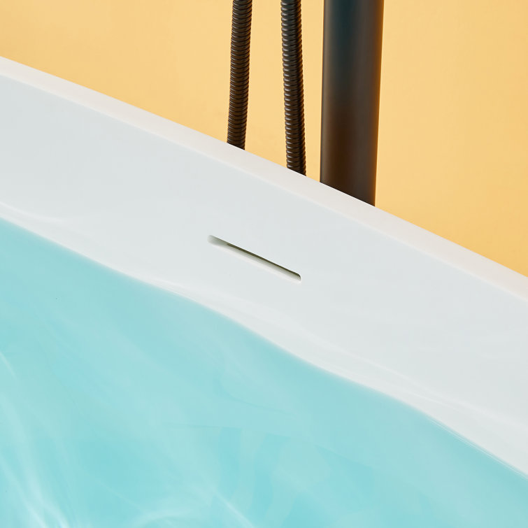 65" White Acrylic Freestanding Soaking Bathtub with Drain