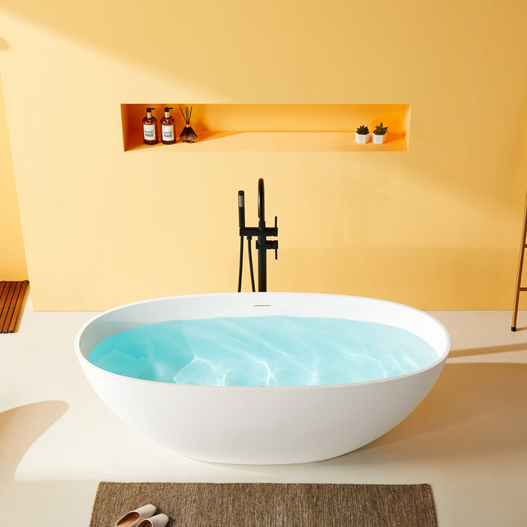 65" White Acrylic Freestanding Soaking Bathtub with Drain