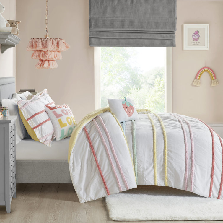 Pink Cotton Chenille Trim Full/Queen Duvet Cover Set