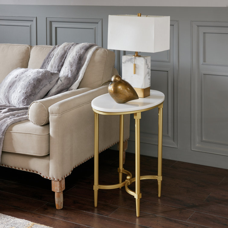Bordeaux 23" White Marble and Gold Metal Round End Table
