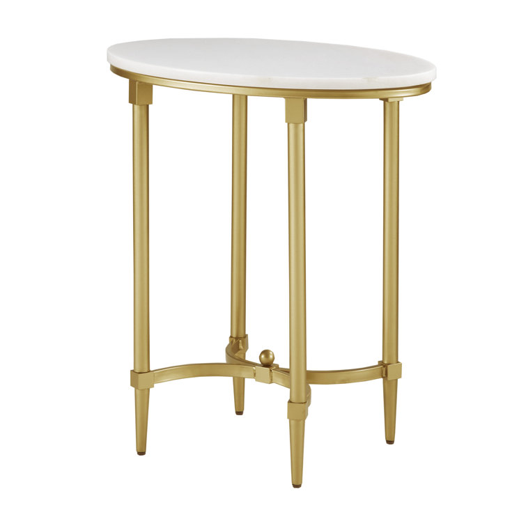 Bordeaux 23" White Marble and Gold Metal Round End Table