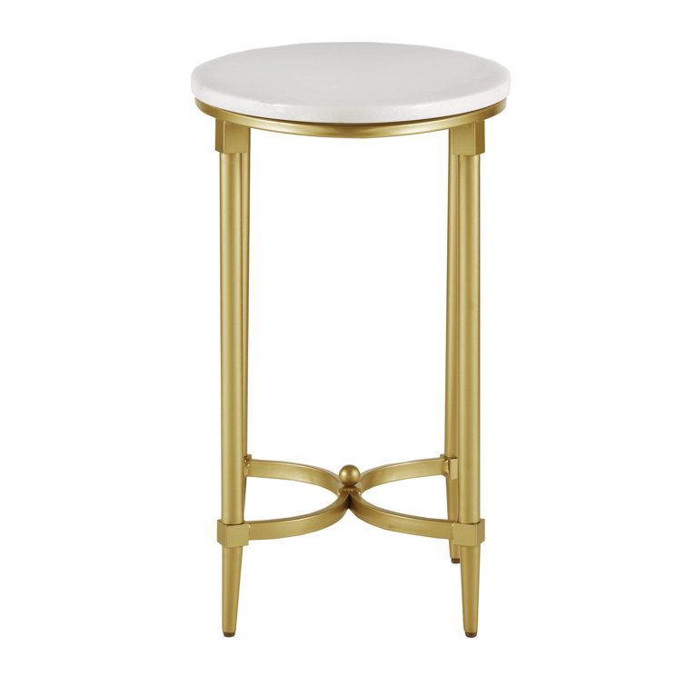 Bordeaux 23" White Marble and Gold Metal Round End Table