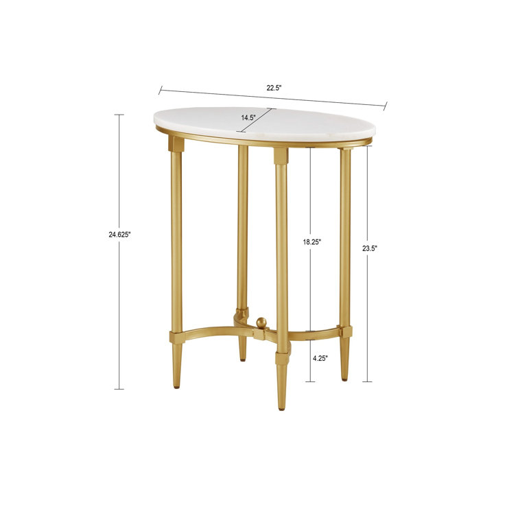 Bordeaux 23" White Marble and Gold Metal Round End Table