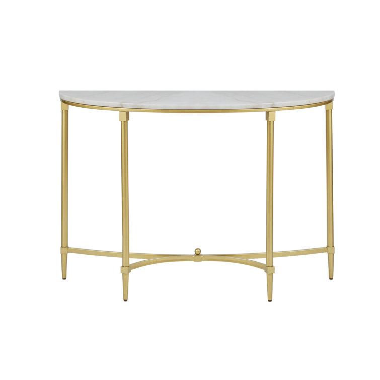 Elegant Bordeaux Demilune Console with White Marble Top and Gold Legs