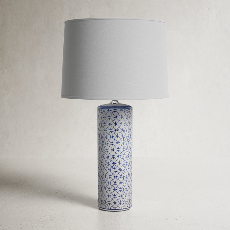 Vivian Hand-Painted Blue and White Ceramic Table Lamp with Linen Shade