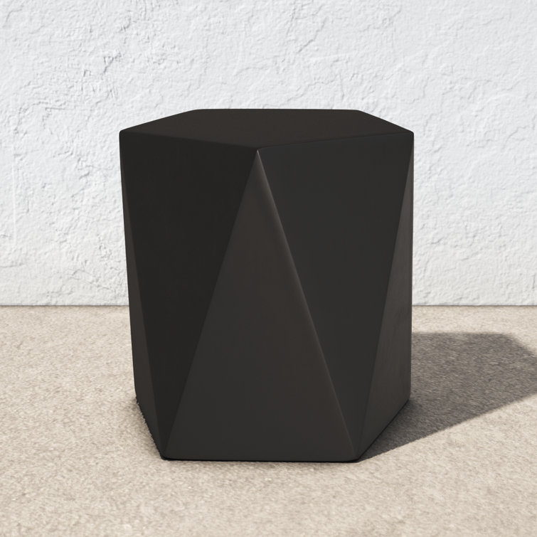 Elyas Matte Black Stone Pentagonal Outdoor Side Table